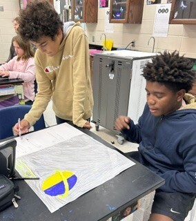 Students working on planet project