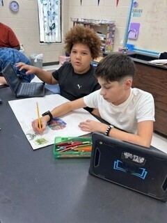 Students working on planet project