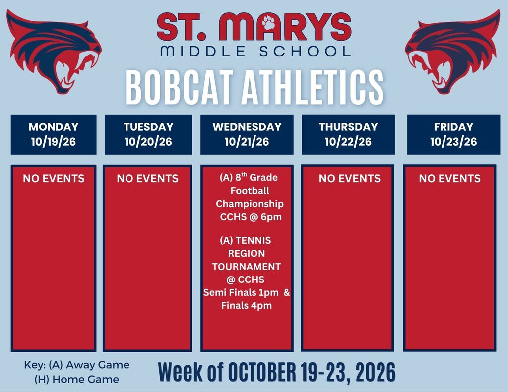 SMMS Bobcats Athletics week of 10/19: 10/21 football championship game, & tennis region tournament.