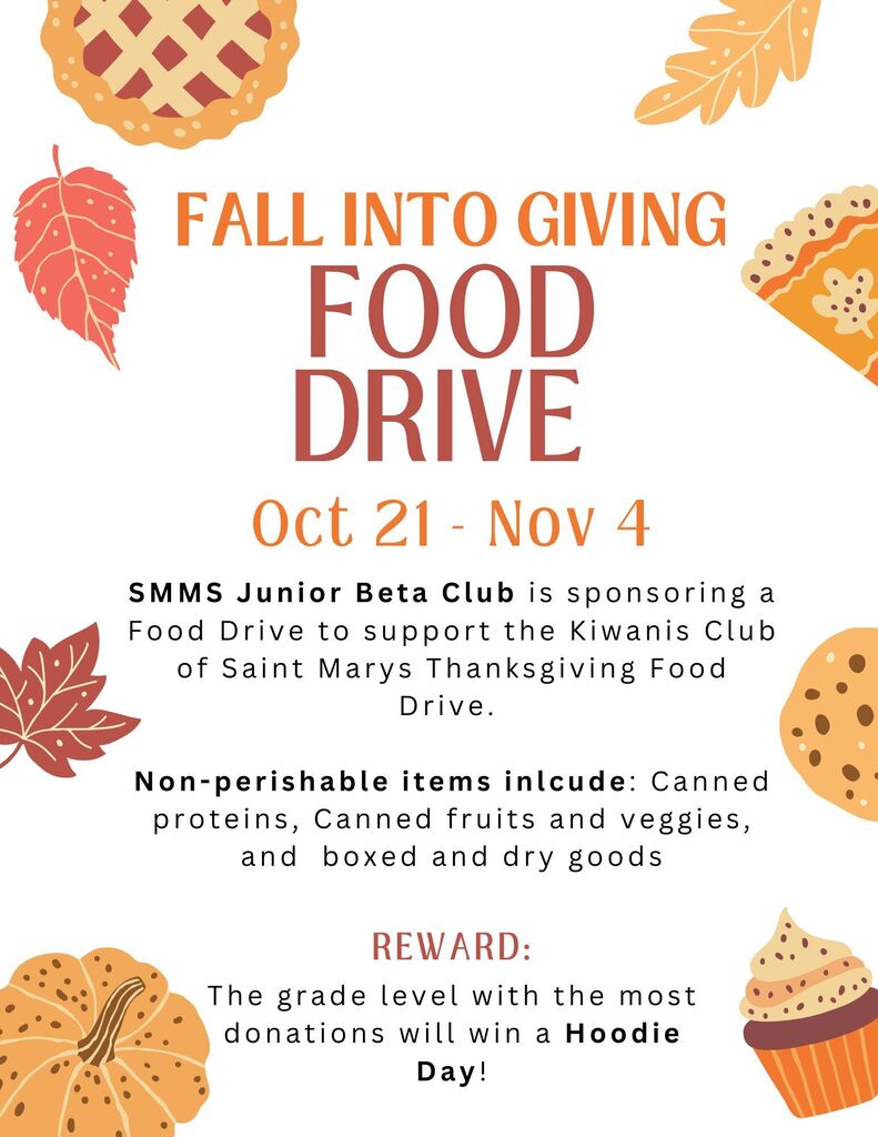 Jr. Beta food drive poster: Oct. 21-Nov. 4.