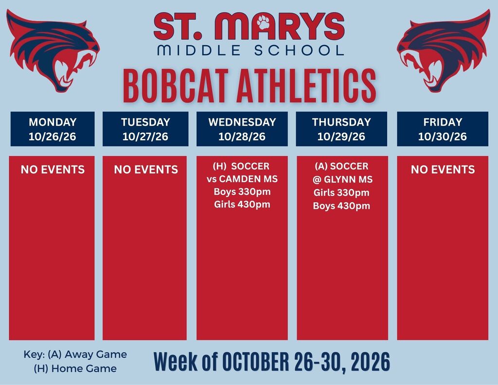 Bobcat Athletics calendar for 10/26. Wednesday soccer, Thursday soccer.