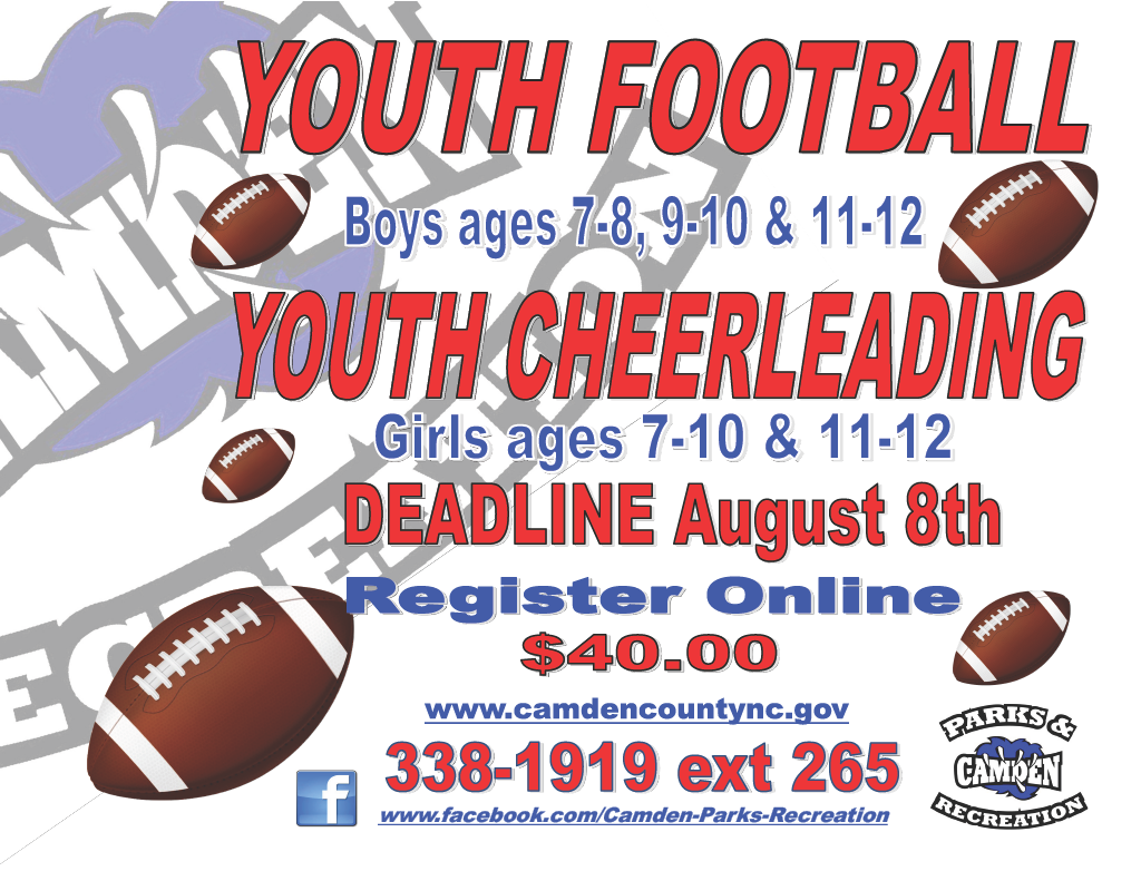 Youth Football and Cheerleading Deadline is Aug 8th
