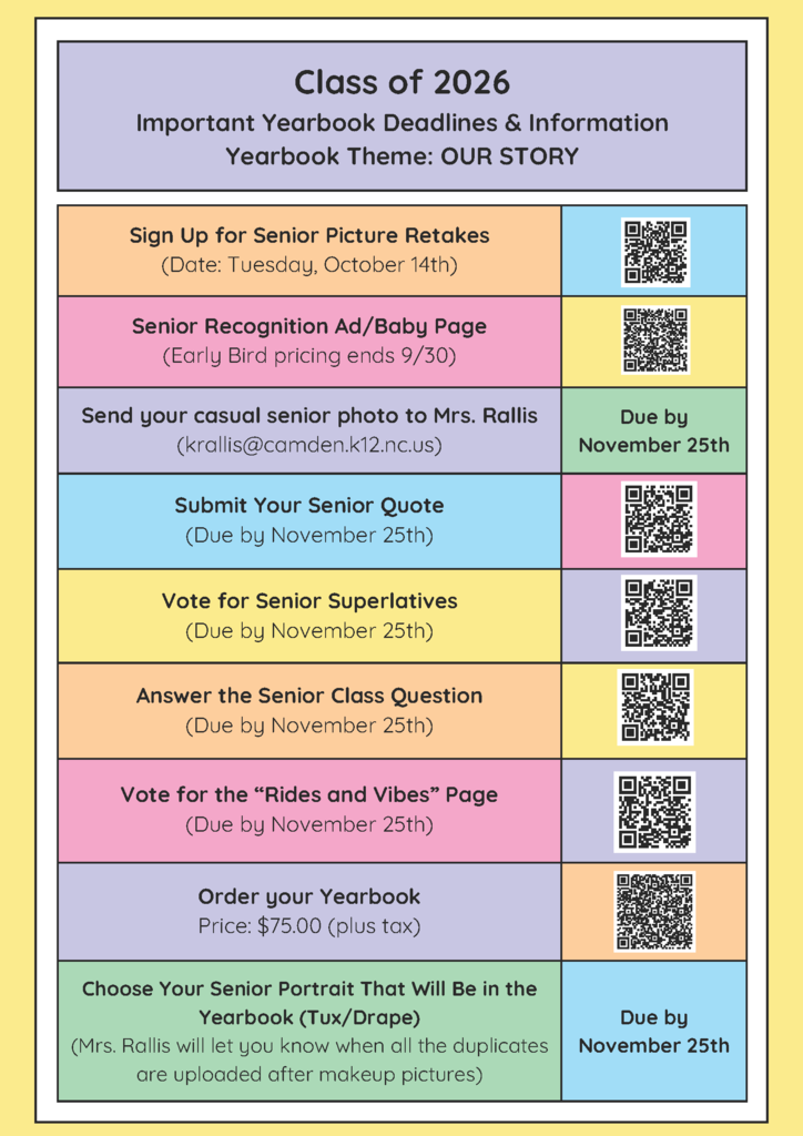 Senior Yearbook Information Codes Flyer