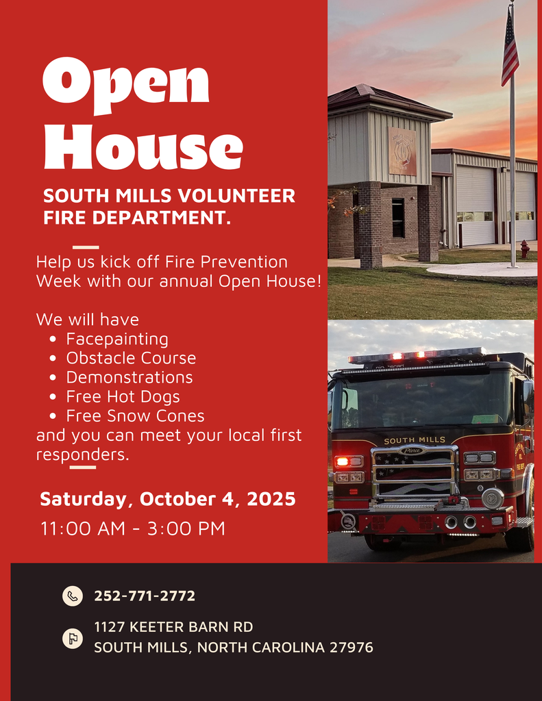 Open House at South Mills Volunteer Fire Department Oct 4th 11am-3pm