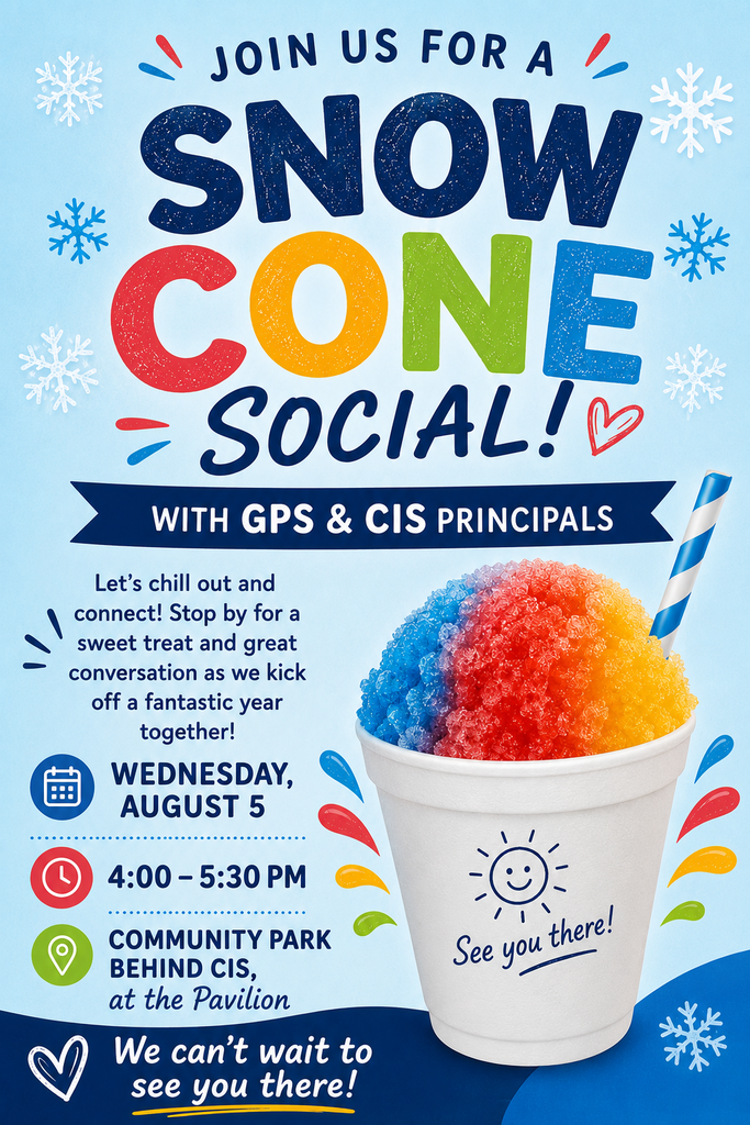 Snow cone flyer with blue background and colorful snow cone with social information