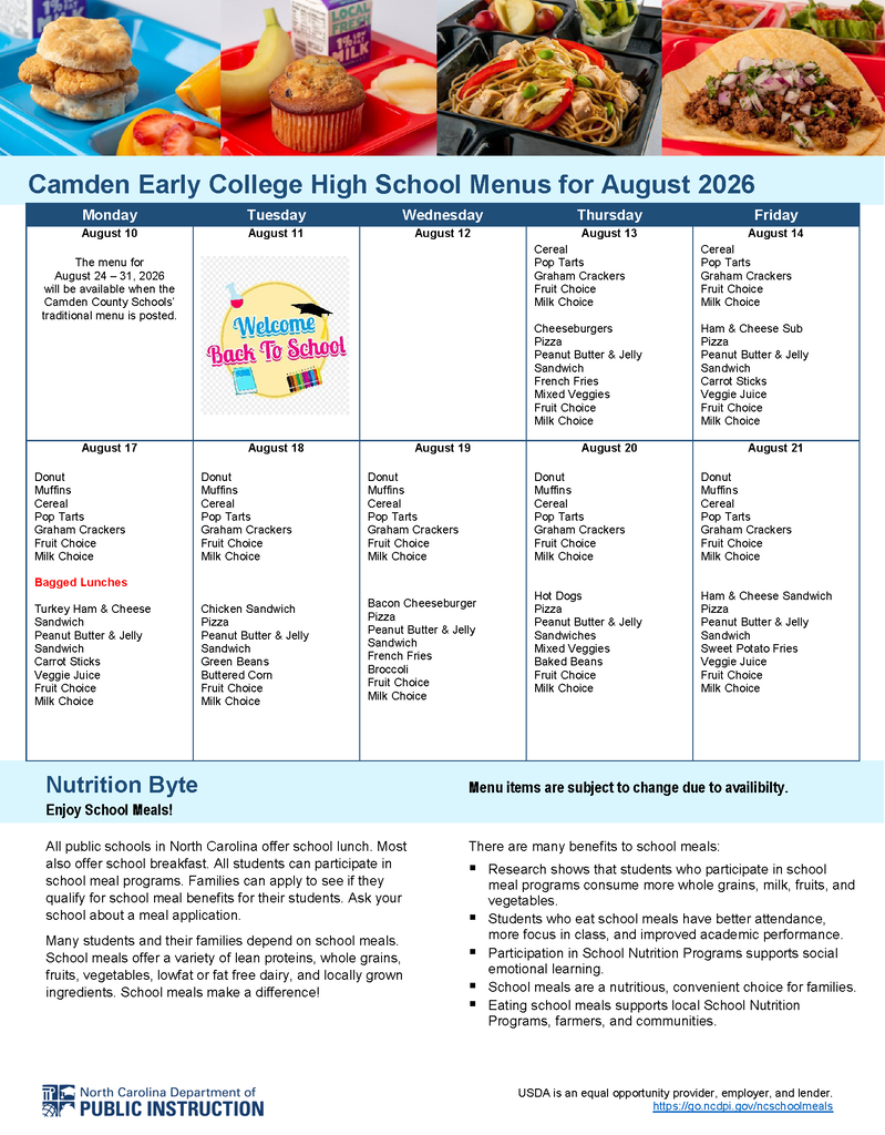 Menu CEC 2026 August Back to School