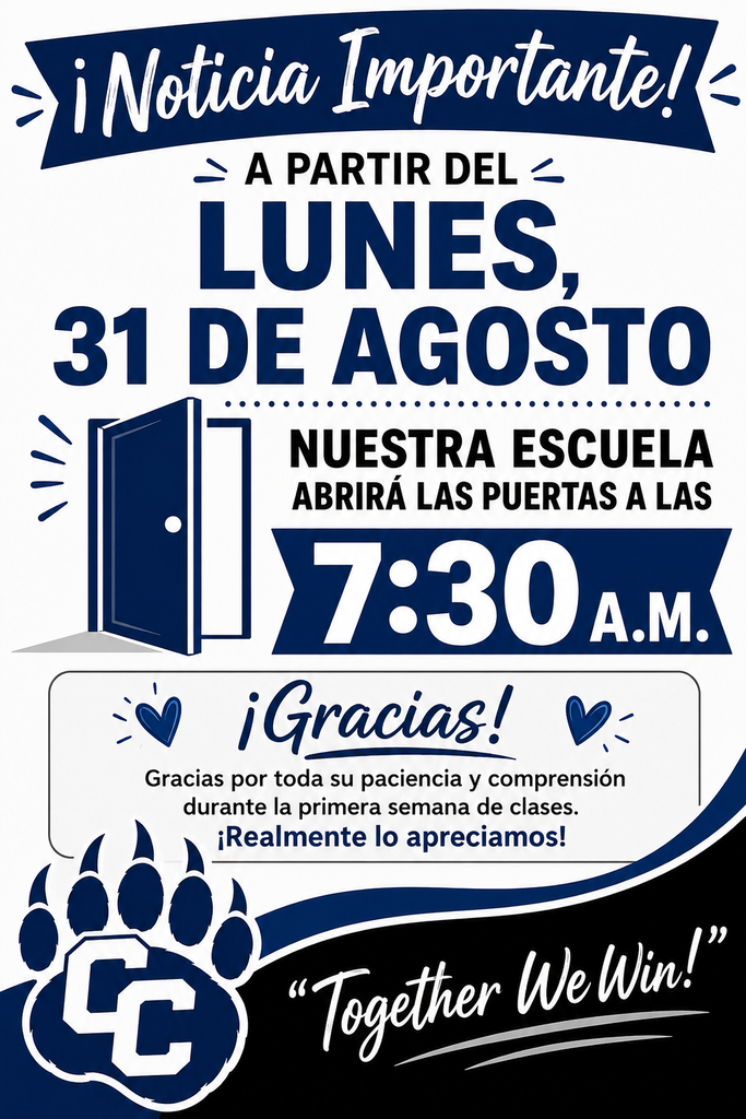 CMS Doors Open at 7:30 AM in Spanish