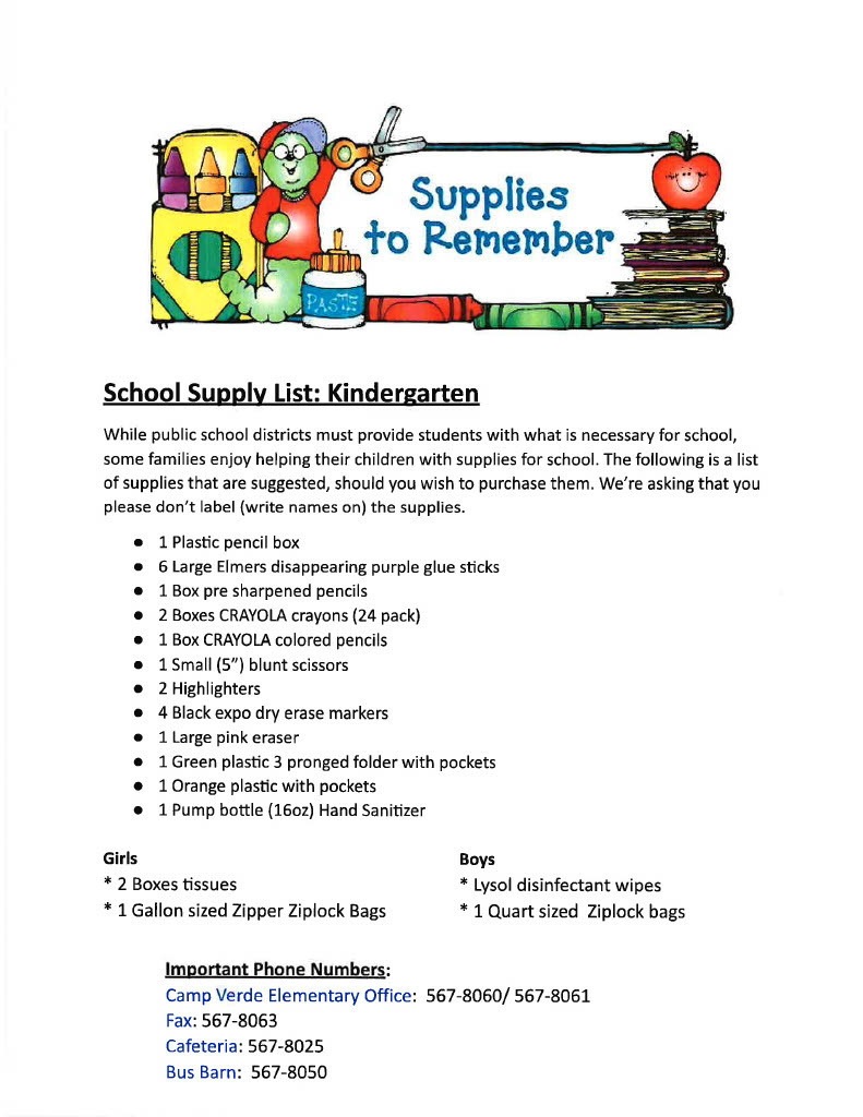 Kindergarten Supply List 25/26