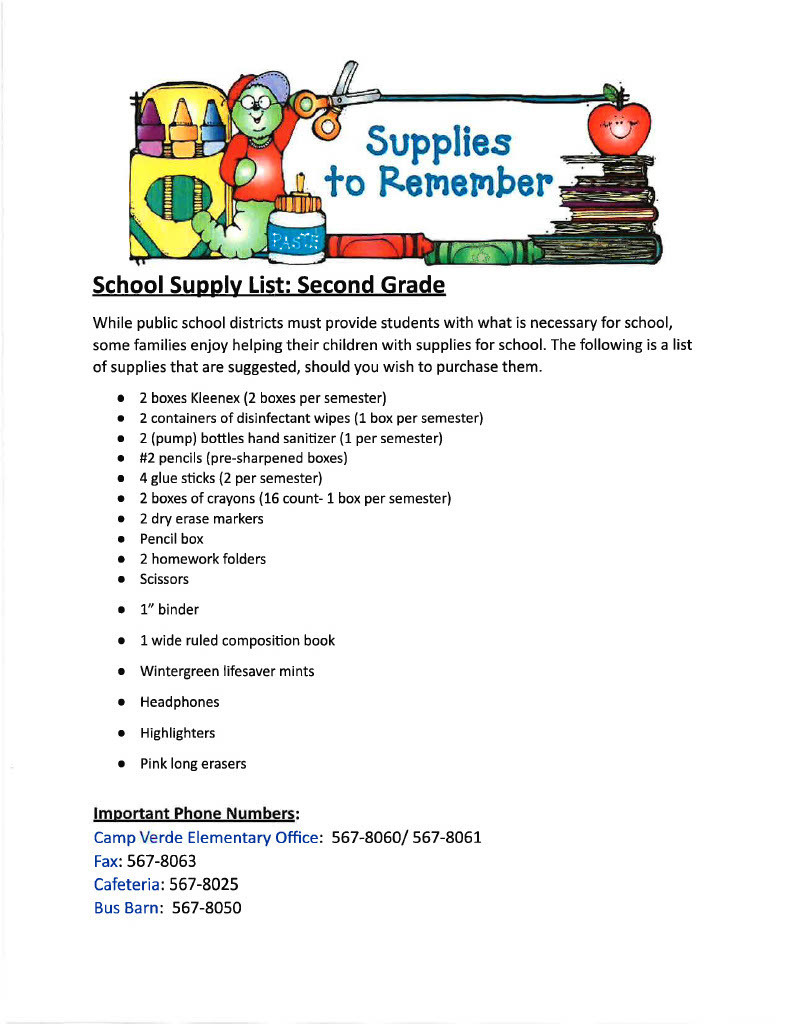 Second Grade Supply List 25/26