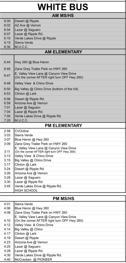 new schedule white bus