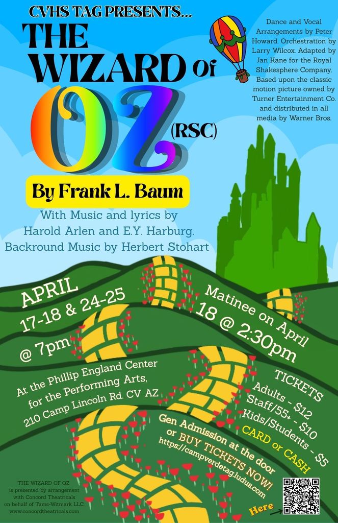 The Wizard of Oz  Student Performance April 17-18, 24 & 25 7PM in the MUC Theater