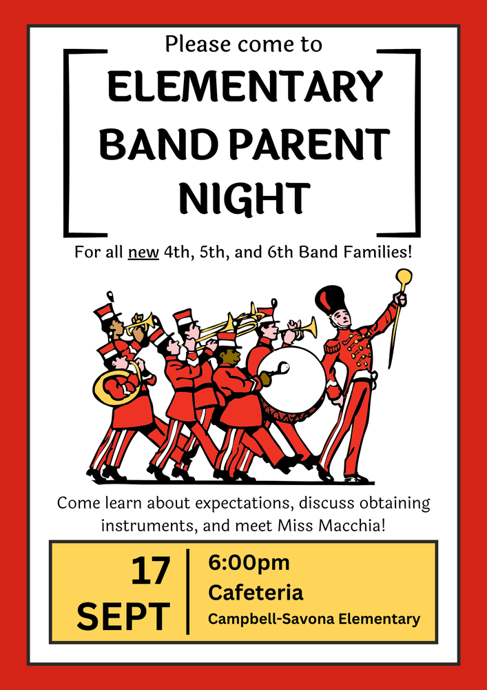 Elementary Band Parent night flier