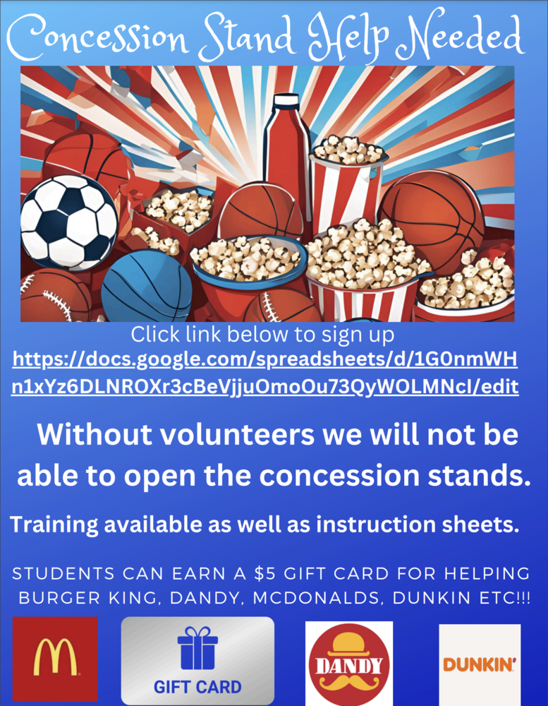Advertisement from the PTSO to work the concession stand