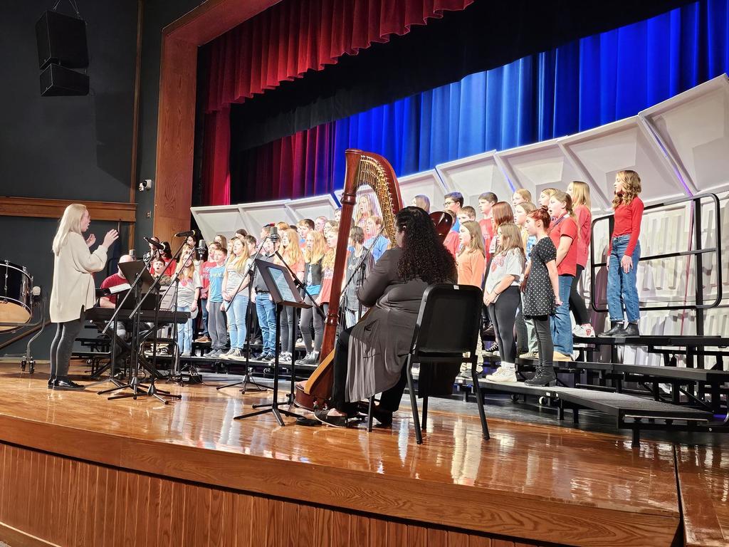 Students on stage for the 5th and 6th grade chorus concert,