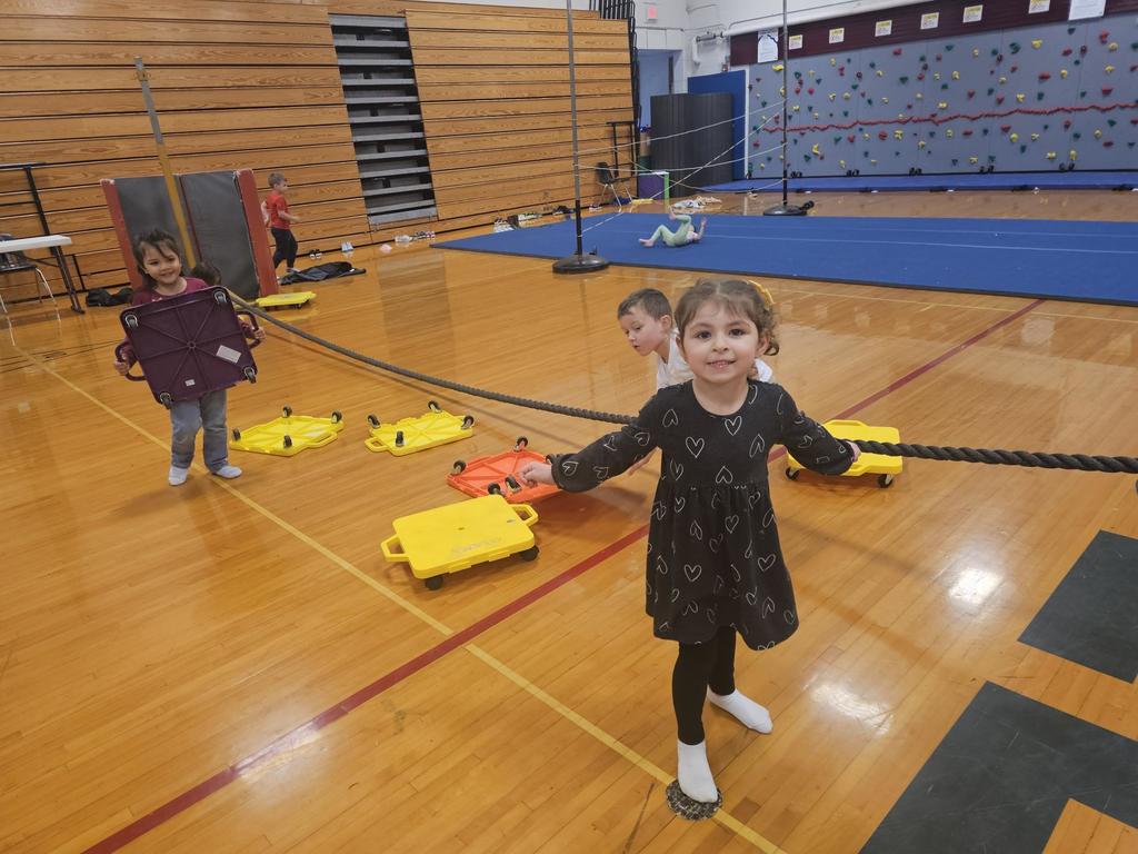 Students in PE walking in an obstacle course