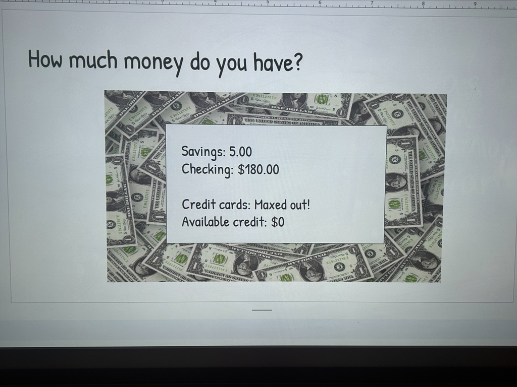 Picutre of the promethean board describing a financial lesson for FAC class.