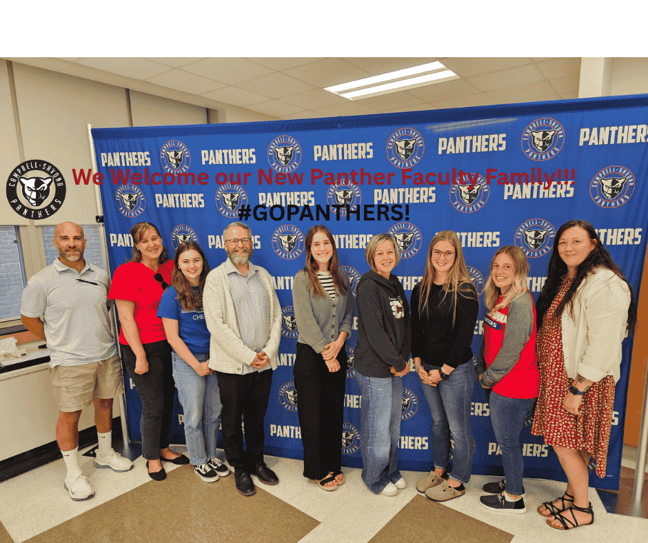 We Welcome our New Panther Faculty Picture of new faculty in front of panther banner.