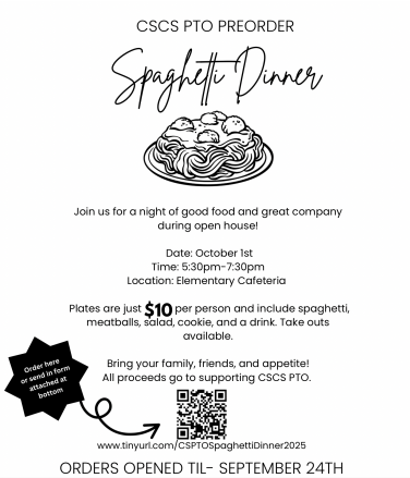 Open House PTO Spaghetti Dinner Flier