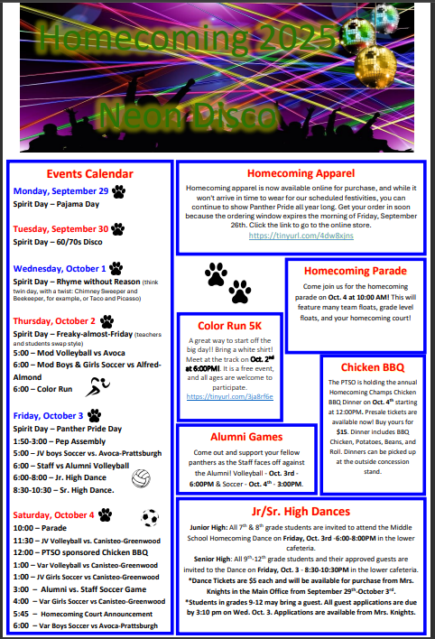 Homecoming events flier