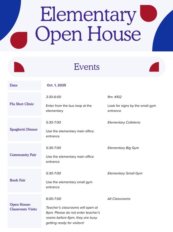 Open house flier with dates and times
