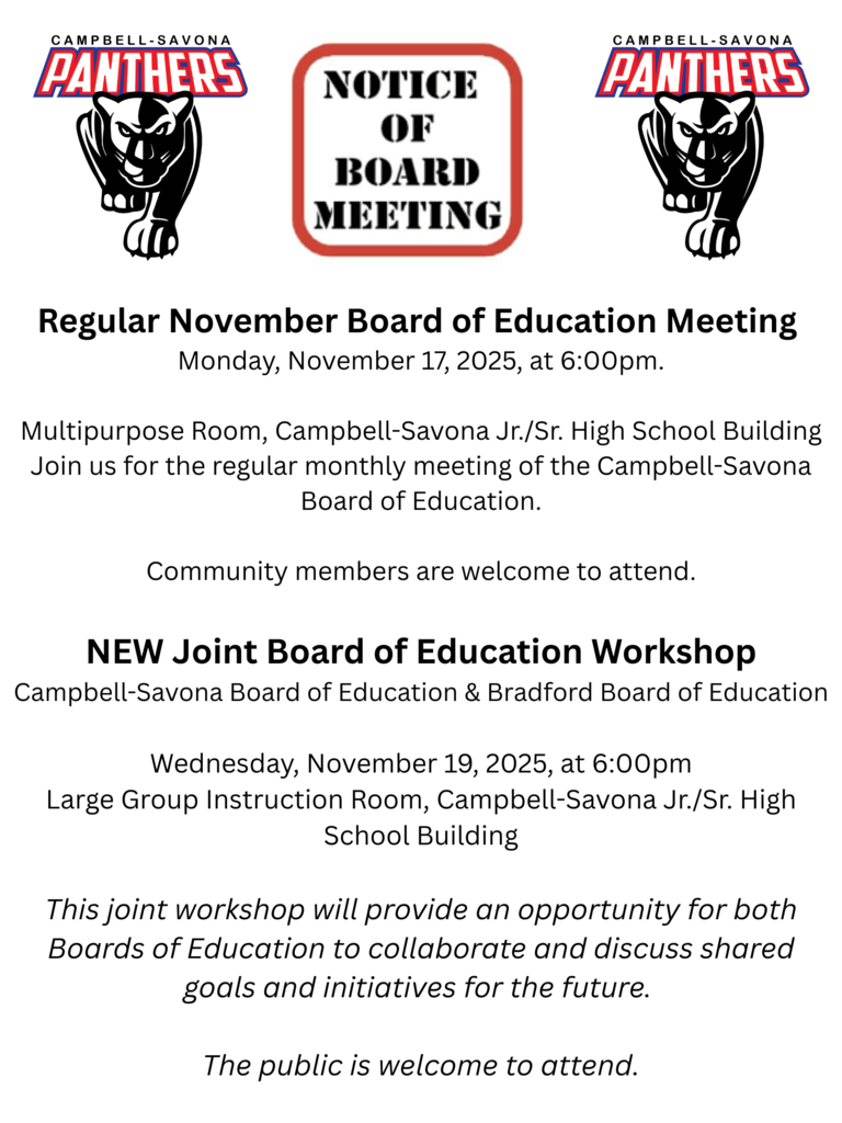Regular November Board of Education Meeting Monday, November 17, 2025, at 600pm