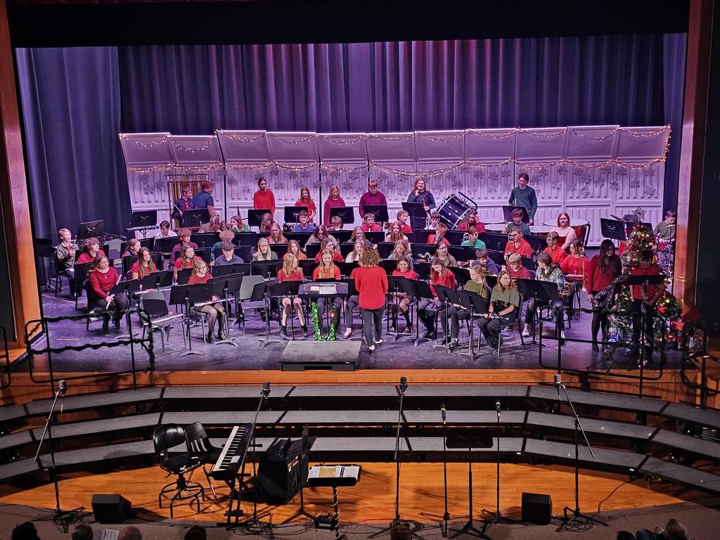 Picture of the junior high school band on stage