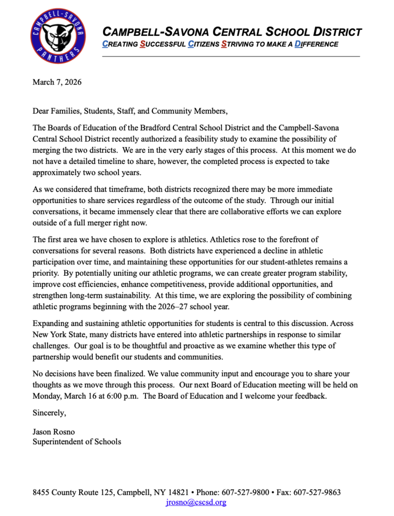 Supt letter to CS community regarding merger study.