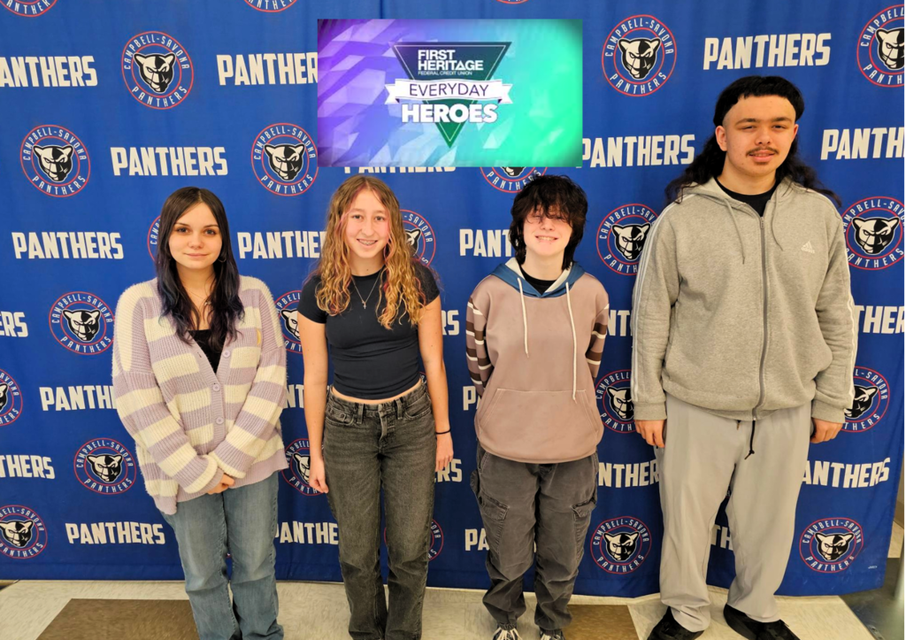 Everyday heroes piocture of four students in front of panther backdrop