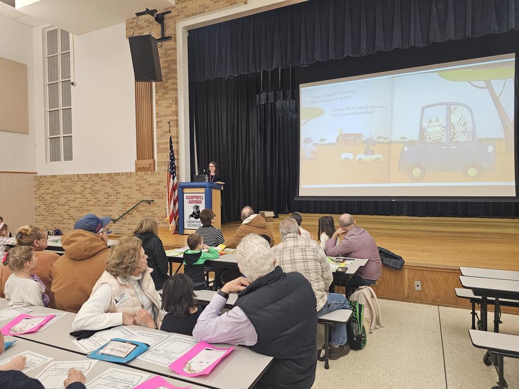 Crowd picture in the cafeteria during read aloud by assistant principal