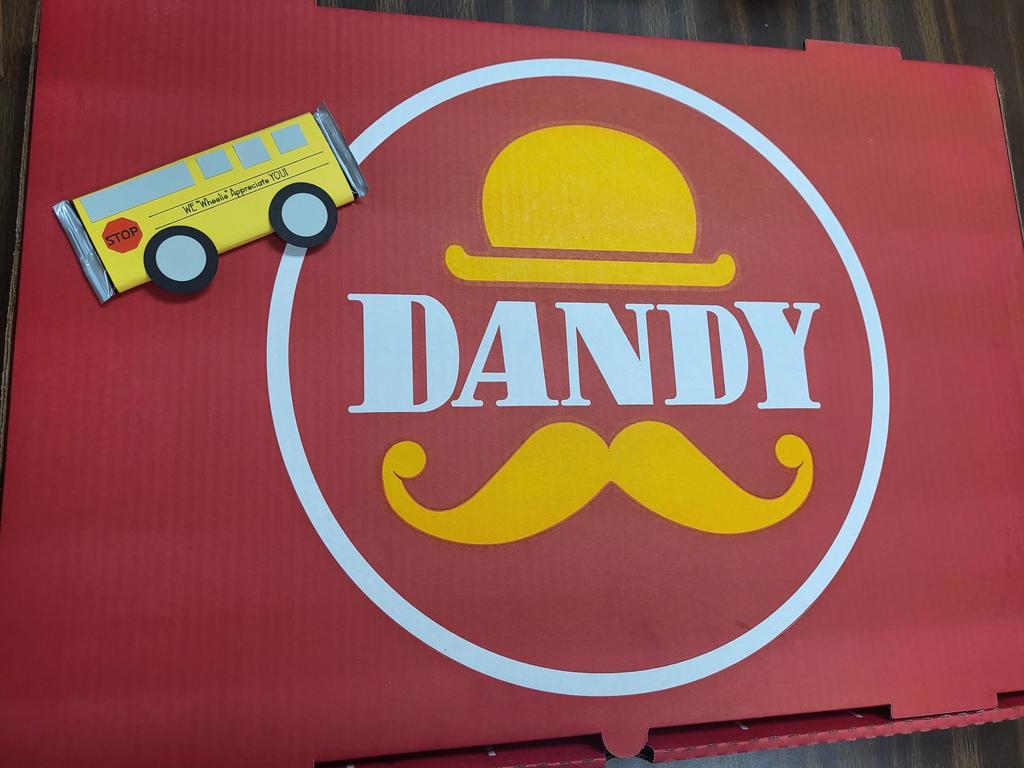 Pizza Dandy box with a card board bus
