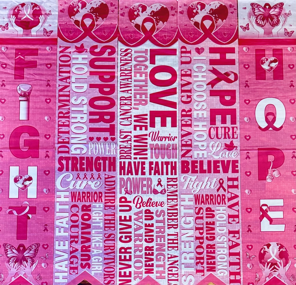 Pink Banner of Faith hope and love for cancer awareness