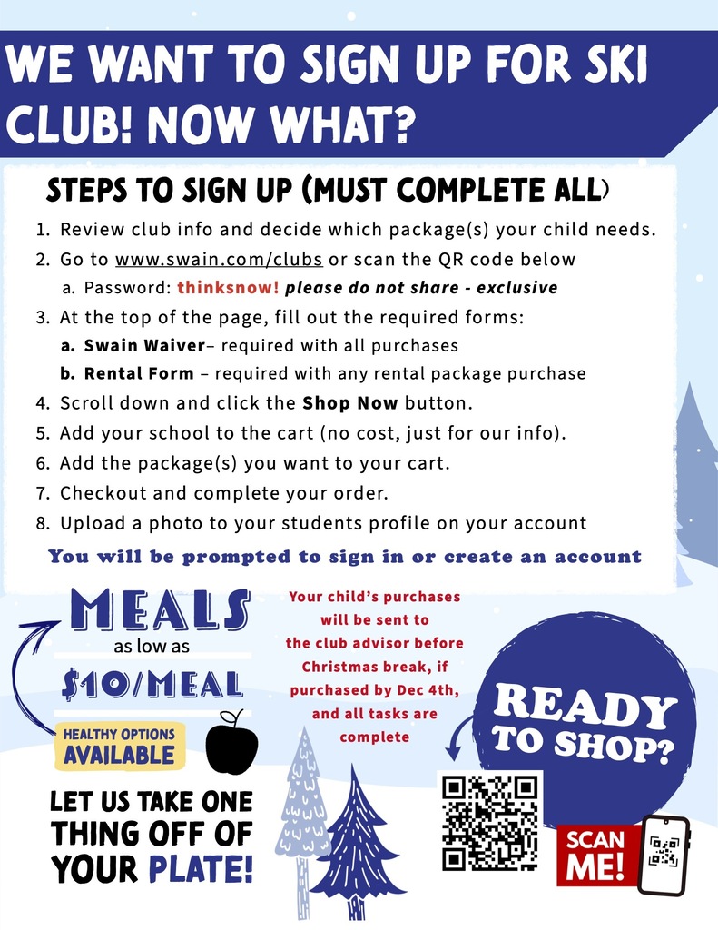 Flier wit instructions on how to sign up for ski club