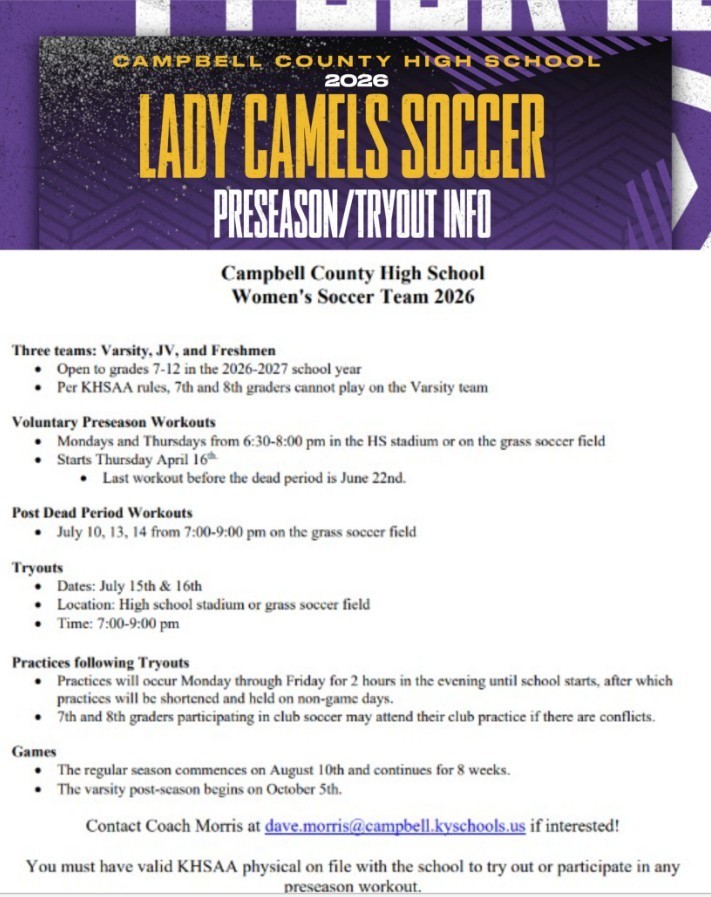 2026 - Lady Camels Soccer Team Information