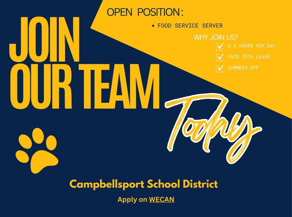 Join our team today - open positions for food service server and custodial maintenance