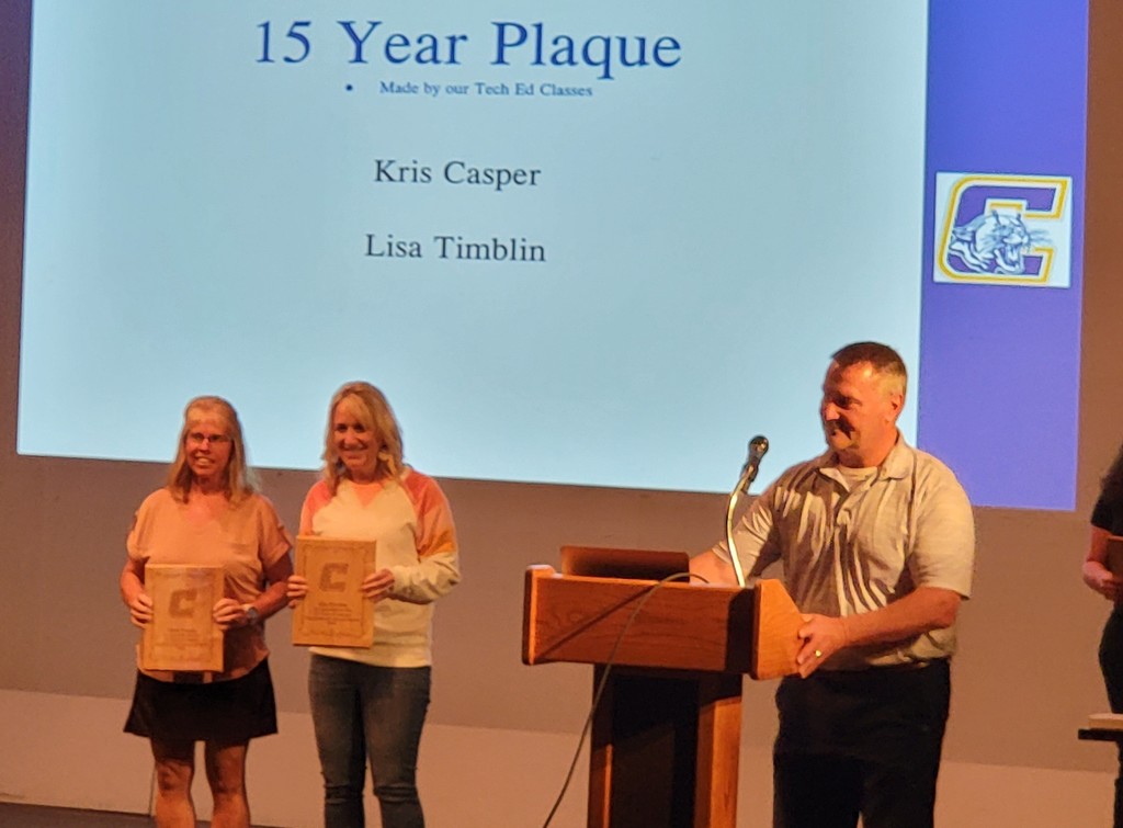 Picture of 15 year service awards, Kris Casper and Lisa Timblin