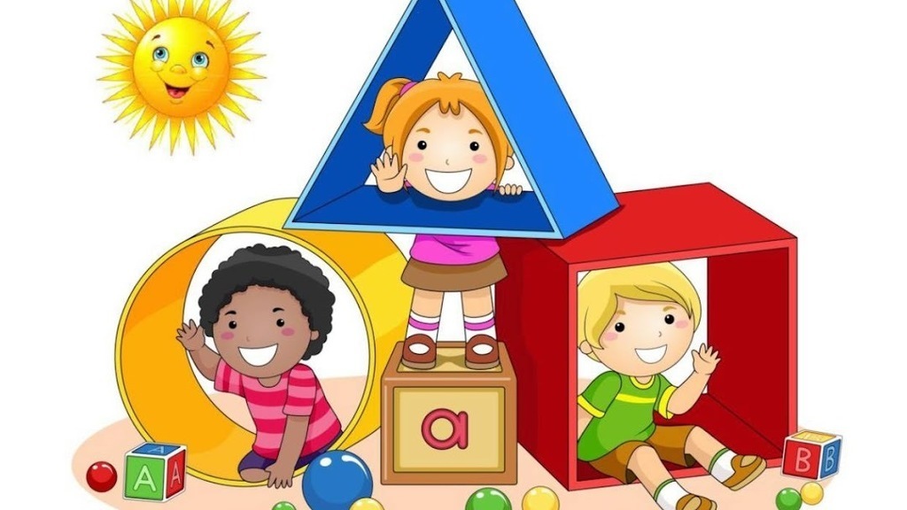 Colorful picture of children playing in building blocks