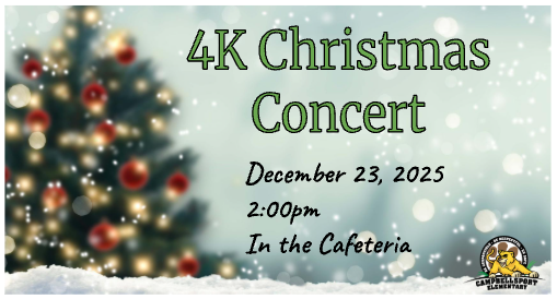 4K Christmas Concert December 23, 2025 at 2:00pm in the CES cafeteria