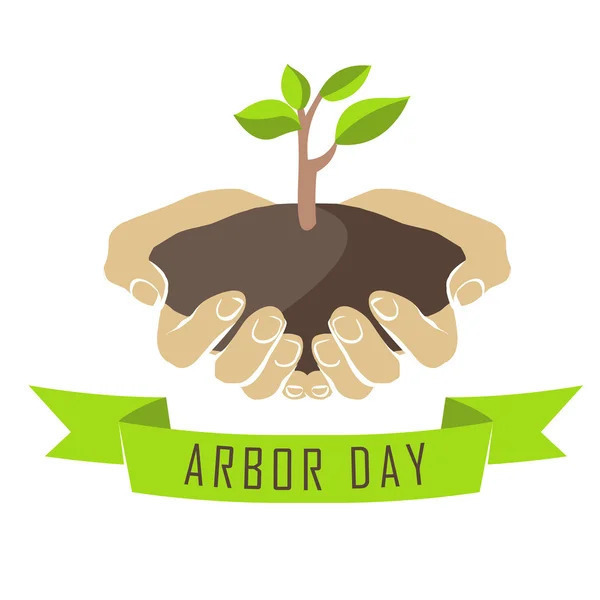 Arbor Day.  A set of hands holding a seedling in dirt.