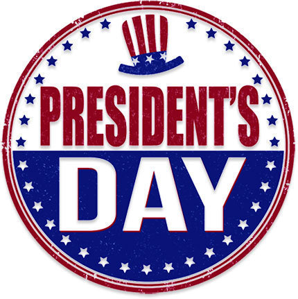 Presidents Day picture with a hat, blue stars and red boarder on a white background