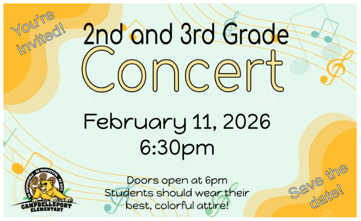 2nd and 3rd grade concert Feb. 11, 2026 at 6:30pm