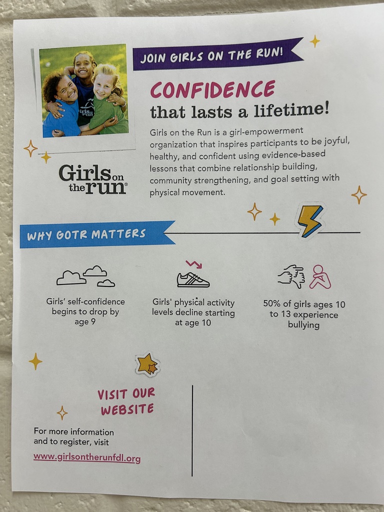 Girls on the run poster - visit www.girlsontherunfdl.org for info