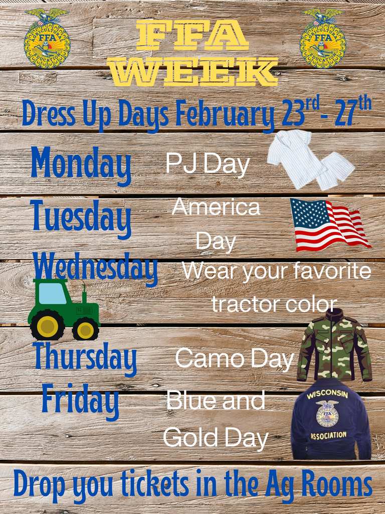 FFA Week Dress up days February 23rd to 27th