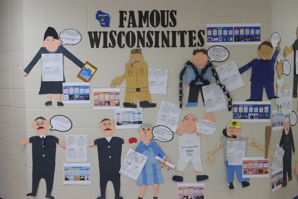 Famous Wisconsin project - cut out of person with speech bubble and biography information