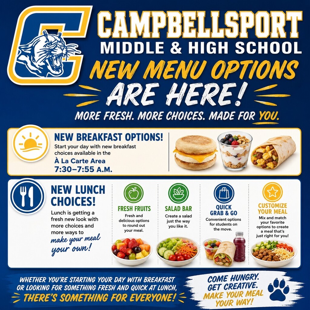 New menu options for CMS/CHS - Breakfast and Lunch