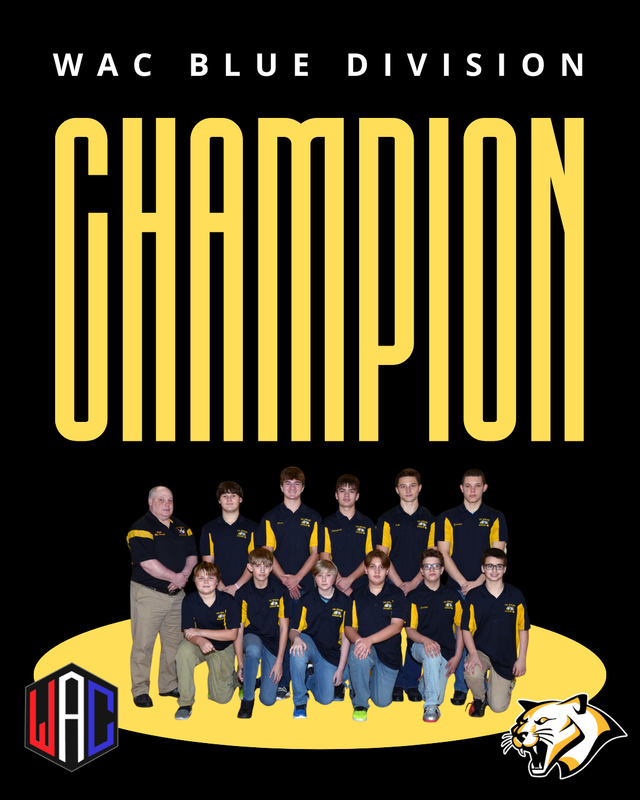 WAC Blue Division Champions pose for a team photo with a coach.