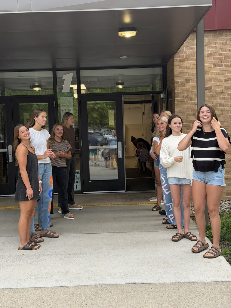 Volleyball team welcoming elementary students