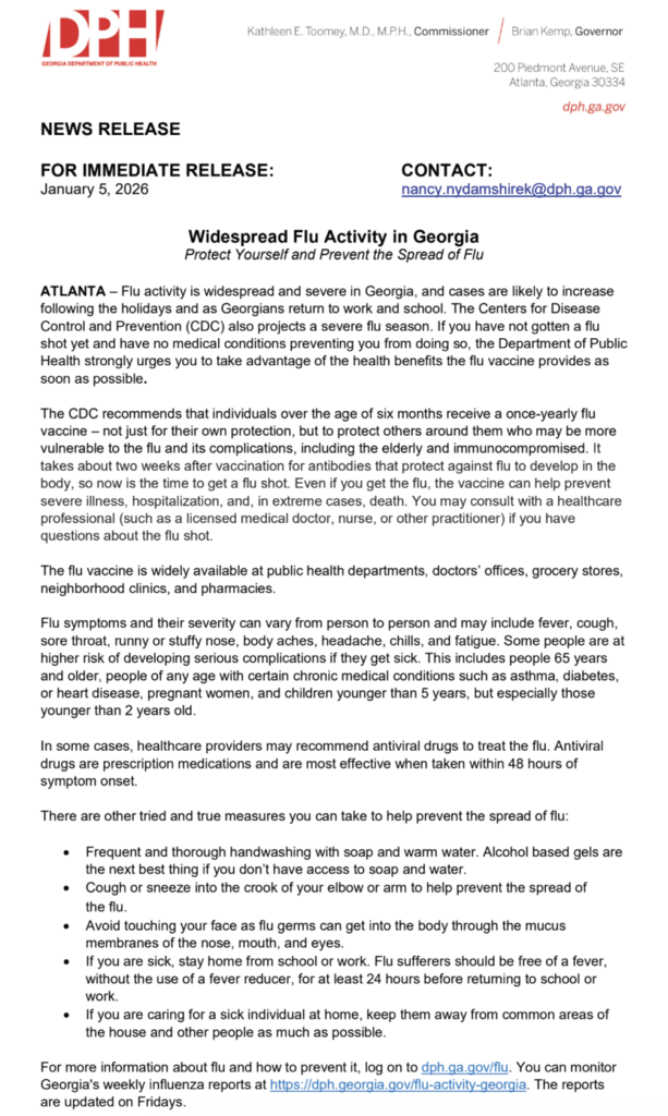 letter about the flu