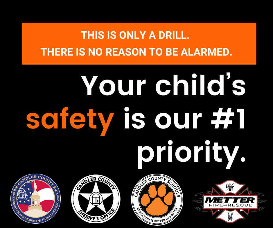 safety drill graphic with logos of school and first responders