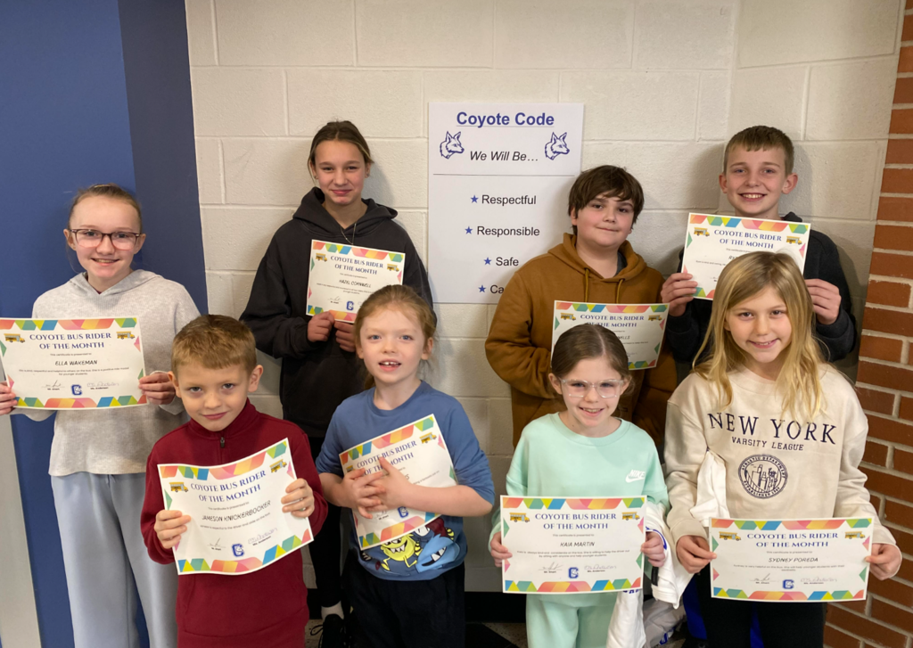 Picture of students for Coyote Bus Rider of the month
