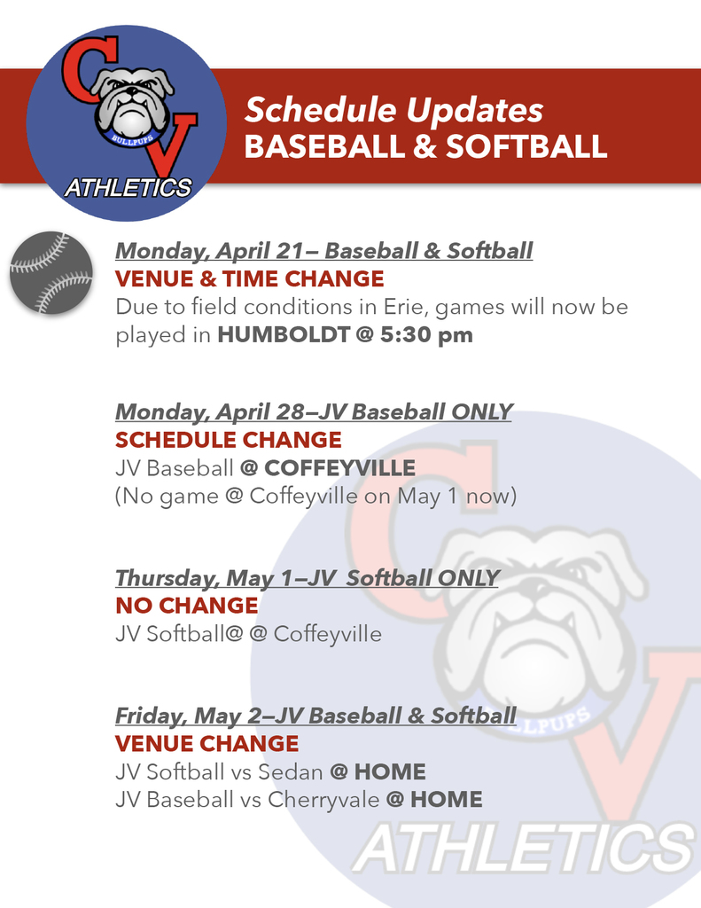 Baseball/Softball Schedule Updates